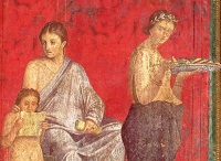 Pittura murale antica affresco  a Villa dei Misteri di Pompei oepra contenente rosso pompeiano