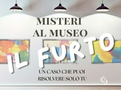 Immagine generica per presentare la serie di Misteri al Museo, ci sono tre quadri colorati e alcune scritte per presentare