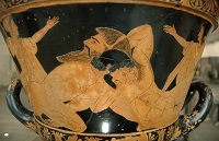 pittura vascolare greca, vaso nero con figure rosse