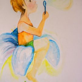 Murales per bambini con bambino che fa bolle di sapone