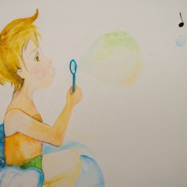 Murales per bambini con bambino che fa bolle di sapone