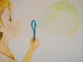 Pittura murale per bambini con bambino che fa bolle di sapone