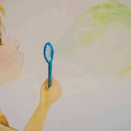Pittura murale per bambini con bambino che fa bolle di sapone