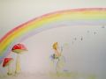 Murales per bambini con arcobaleno grande in scuola di musica 