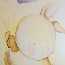 Dettaglio di una pittura murale che raffigura un coniglio dipinto con i colori pastello